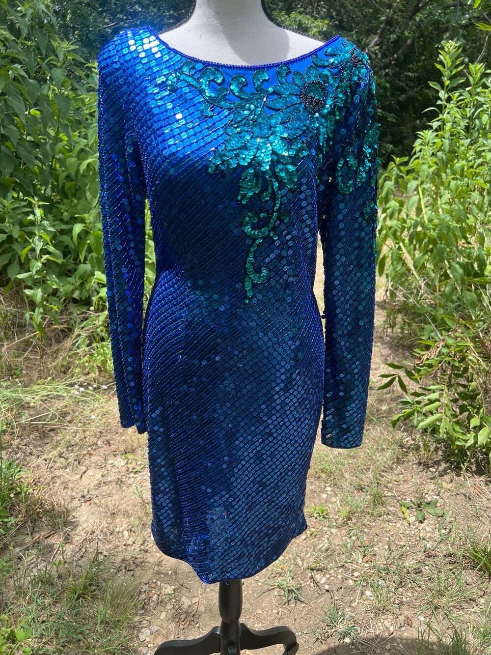 Vintage Nadine Hand Beaded Sequin Long Sleeve Dress